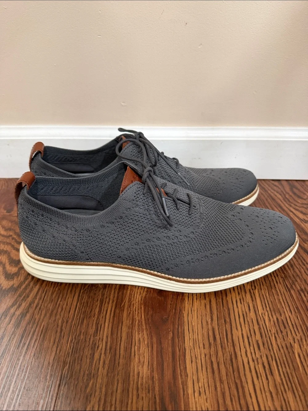Cole Haan Gray Knit Wingtip Oxfords with Brown Accents